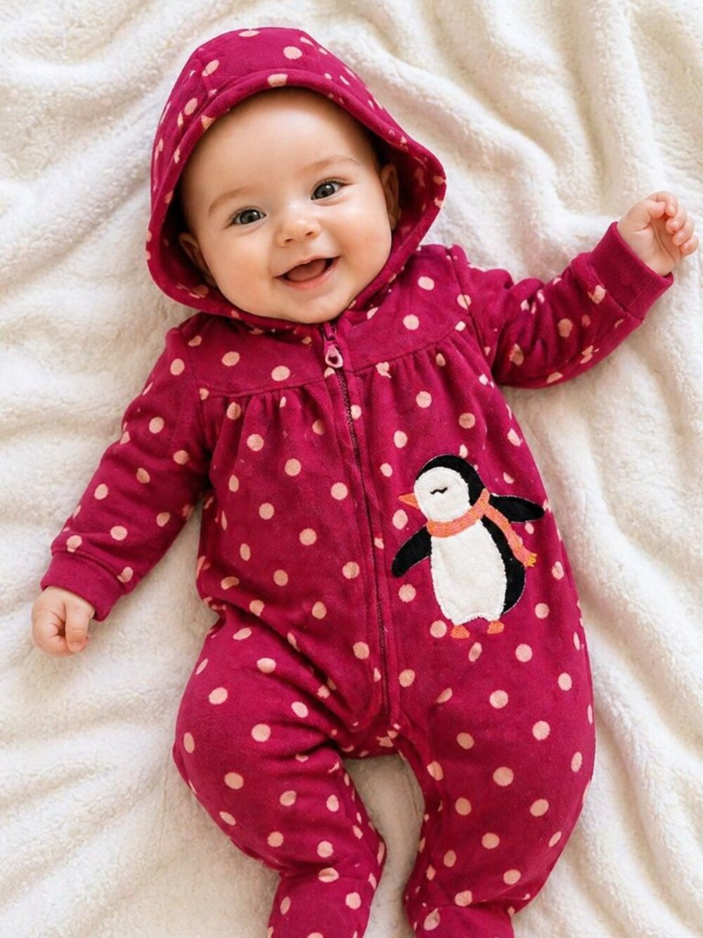 Carter's Child of Mine Raspberry Fleece 4-Season Sleep & Play Polka Dots 3- 6 m
